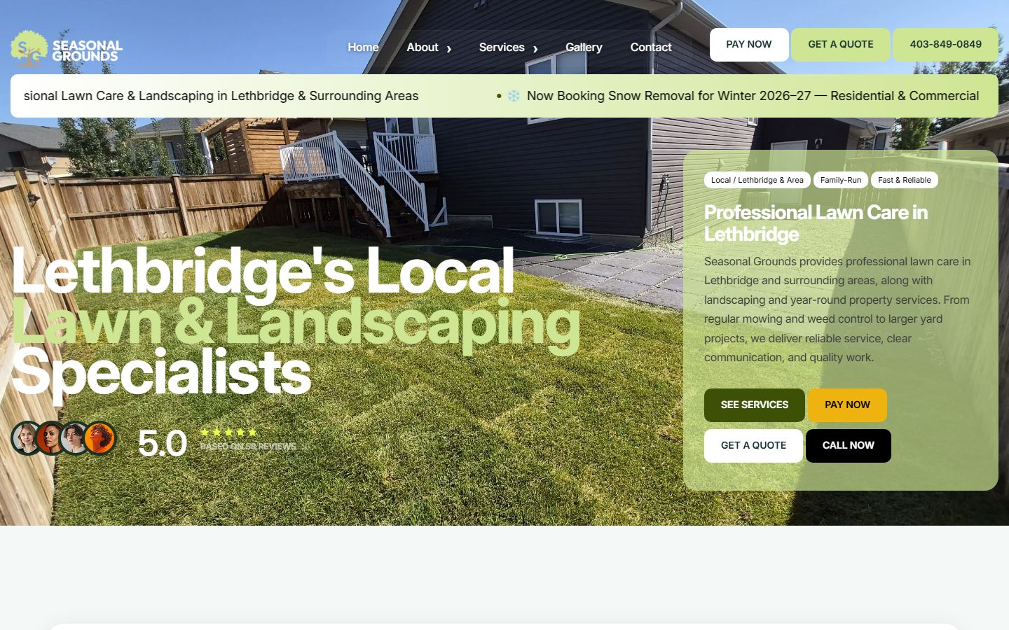 Seasonal Grounds website, desktop view
